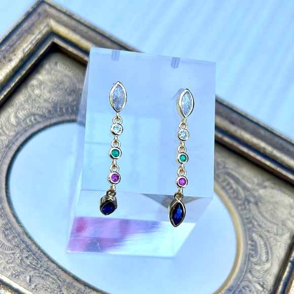 ✨ Free People Multi-Colored Bezeled Stone Boho Drop Earrings ✨Minimalist Dainty - Picture 2 of 3